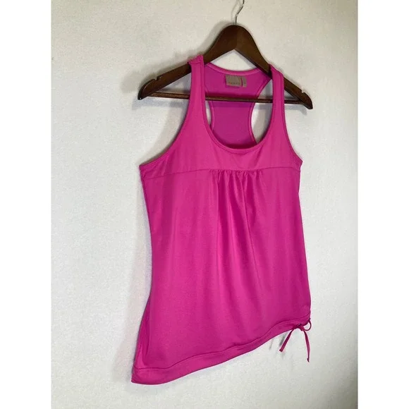 Barbiecore Athleta Women Large Pink Ruched Drawstring Racerback Workout Tank Top - Picture 9 of 9
